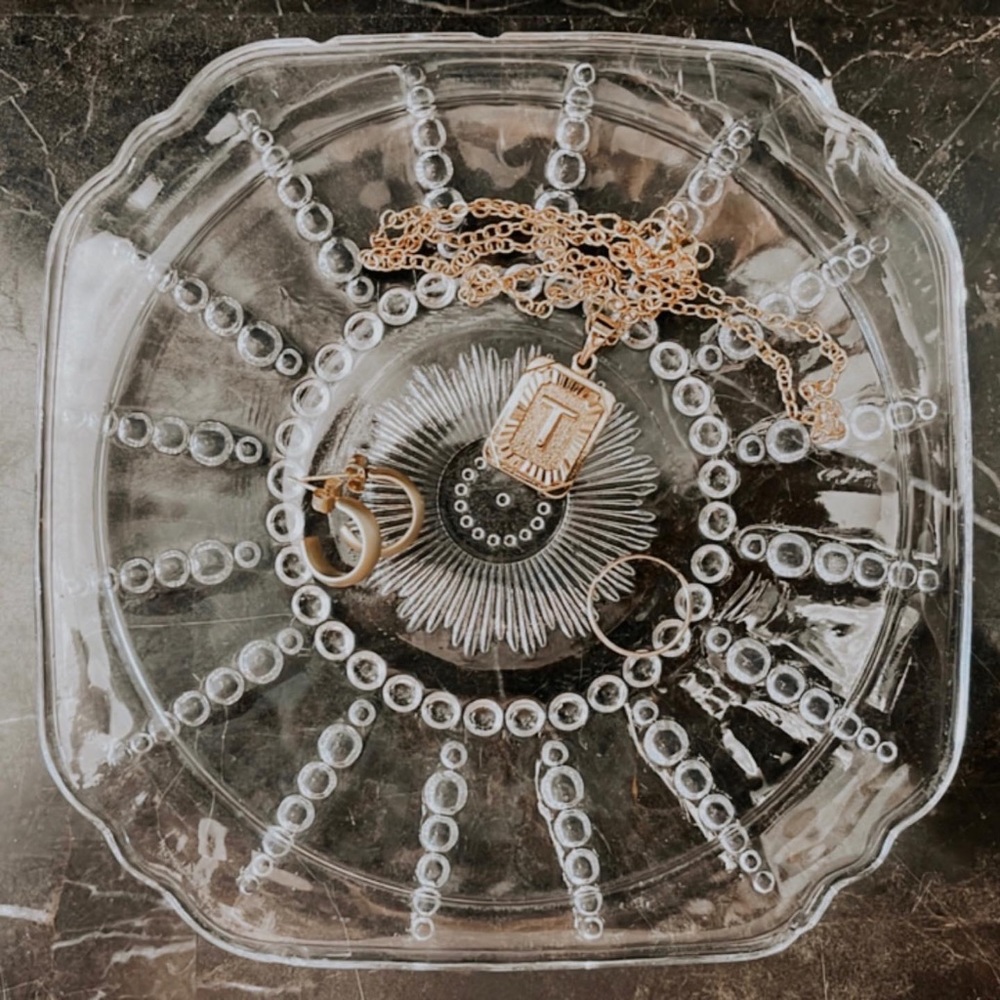• Glass Jewelry Tray with Sunburst Design •